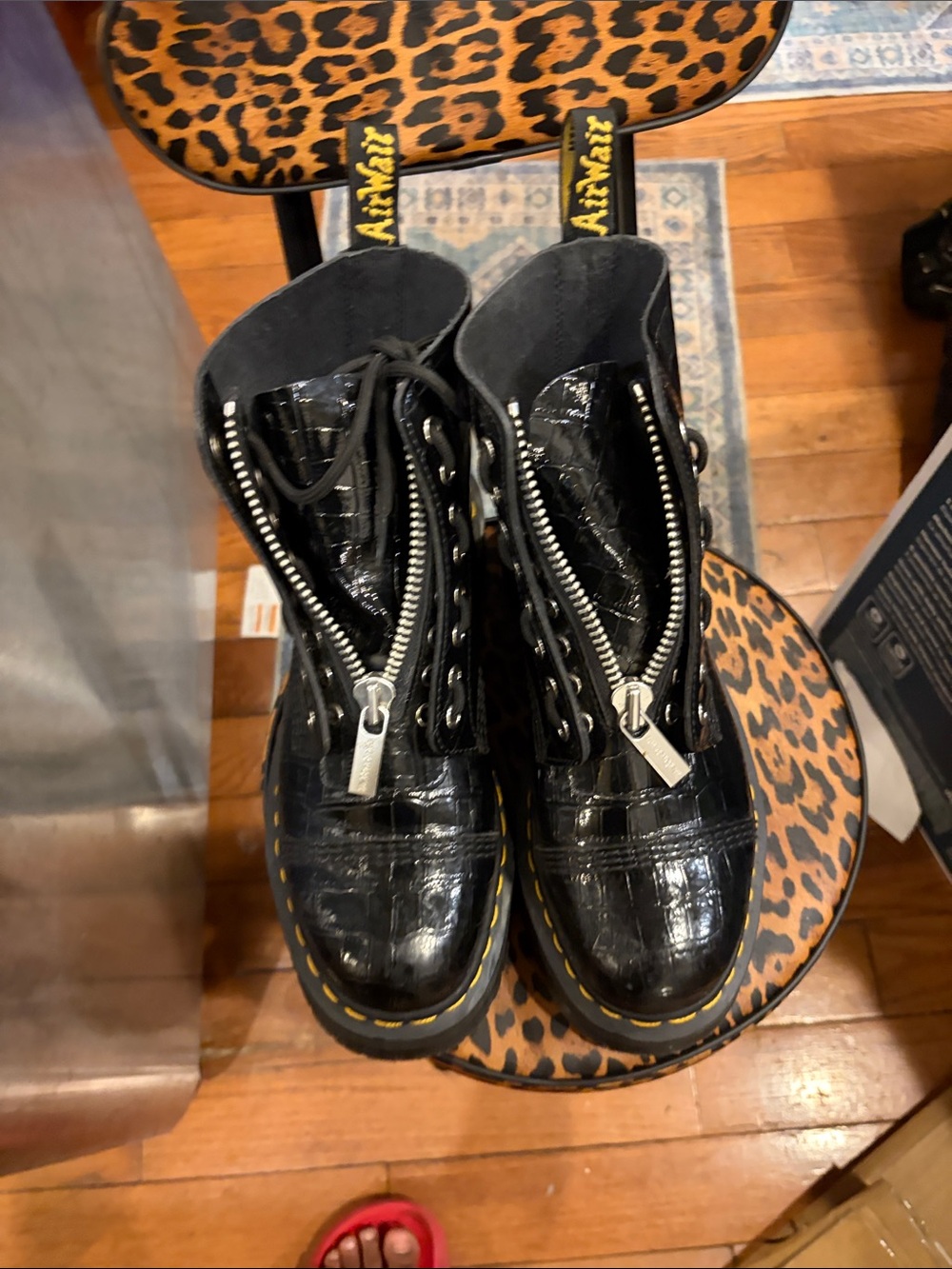 Dr. Martens Black Croc-Embossed Patent Lace-Up Platform Boots